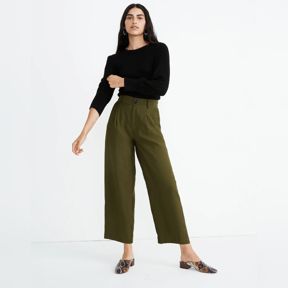 Madewell Olive High-Rise Wide-Leg Trousers